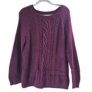 Talbots Womens Sz L Purple Cable Knit Soft Angora Rabbit Hair Blend Sweater